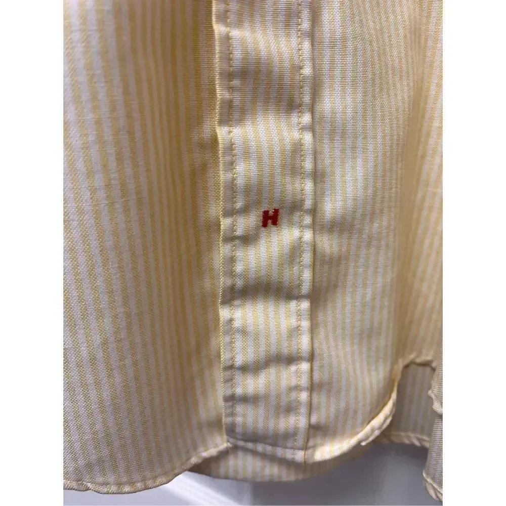 Hathaway Golf Yellow Stripe Mostly Cotton Oxford Shirt sz L NWOT